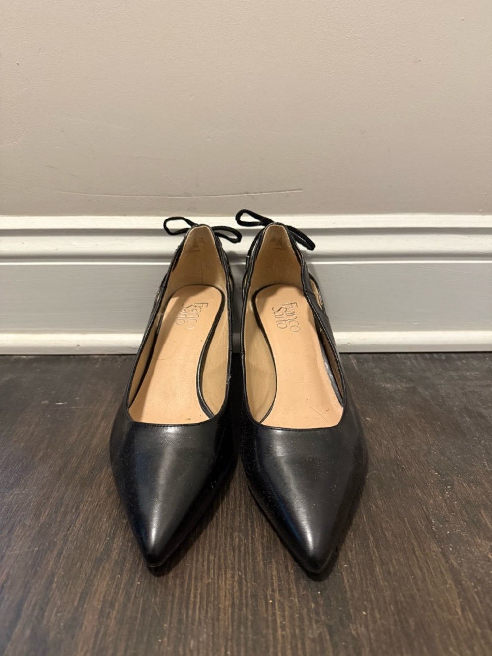 Franco Sarto Black Pointed Toe Heels with Bow Detail